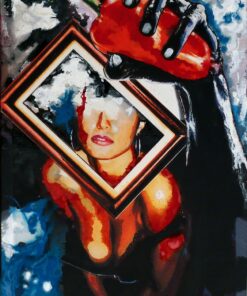 Simbologia e bellezza femminile circondata da macchie di colore e atmosfera surreale e metafisica Ezio Ranaldi