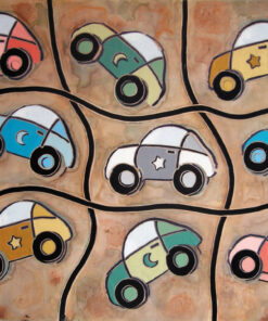 Andrea Benetti olio su tela geometrico veicoli