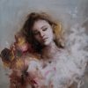 Diletta Innocenti Fagni Esplosione di colori, fiori, colori astratti sul ritratto di una giovane elegante donna.