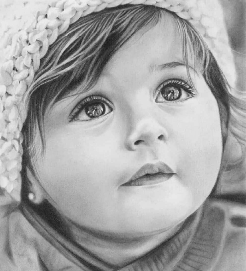 Barbara Sirtoli grafite e carboncino su carta Strathmore volto di bambino ritratto