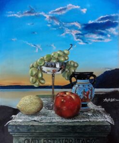 Angelo Lotti Il quadro raffigura una natura morta dipinta con estrema ricerca del dettaglio.