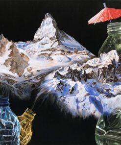 Sofia Fresia olio su tela di iuta paesaggio surrealista