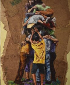 Gianni Mattu Tecnica mista su tela di sacco iuta riciclato applicato su tela di cotone.