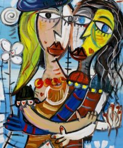 Un ritratto di due donne che si abbracciano in stile cubista contemporaneo. L'abbraccio può rappresentare l'amore tra due donne, ma anche una semplice amicizia, l'affetto e complicità. Alessandro Siviglia