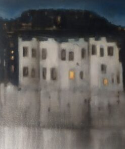 Un fantastico viaggio a "Ios", meravigliosa isola Greca del Mare Egeo. La memoria si è focalizzata su visioni notturne, quando come piccole stelle si accendevano le luci nelle case bianche, nascondendo l'intimità domestica. Il dipinto, realizzato su tela in puro cotone, verrà inviato con tutte le dovute cautele. Egeo