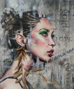 Ritratto figurativo Olio su tela con foglia d'oro e pasta acrilica modellante Simona Zecca